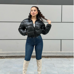 DERİ ŞİŞME KISA MONT SİYAH