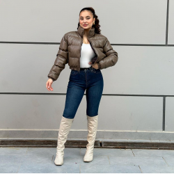 DERİ DOLUM ŞİŞME BOMBER MONT KAHVE