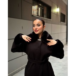 KÜRKLÜ PANÇO MODEL KAŞE KABAN SİYAH 