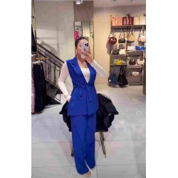 Kuşaklı yelekli takım parlament mavi