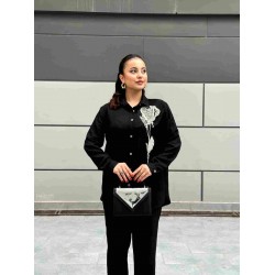 VUAL TAŞ İŞLEME KETEN İKİLİ TAKIM SİYAH