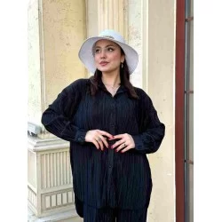 PLİSELİ OVERSIZE İKİLİ TAKIM SİYAH