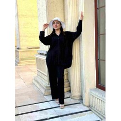 PLİSELİ OVERSIZE İKİLİ TAKIM SİYAH