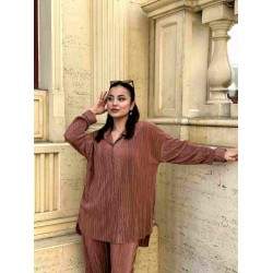 PLİSELİ OVERSIZE İKİLİ TAKIM KAHVE