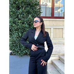 SİYAH BEYAZ BİYELİ CEKETLİ TAKIM