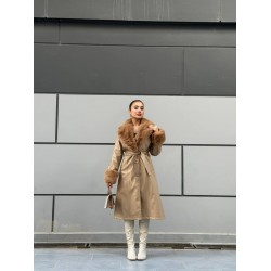 KOL VE YAKA KÜRKLÜ DERİ KABAN CAMEL