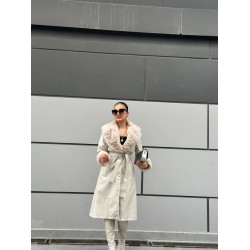 KOL VE YAKA KÜRKLÜ DERİ KABAN BEJ