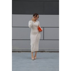 ÇAPRAZ TRİKO ELBİSE BEJ