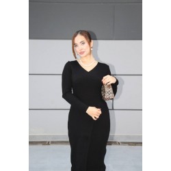 ÇAPRAZ TRİKO ELBİSE SİYAH