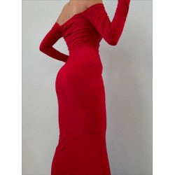 MADONNA YAKA MAXI BOY ELBİSE KIRMIZI