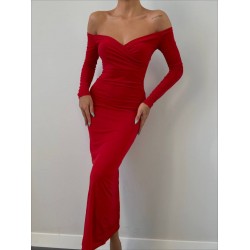 MADONNA YAKA MAXI BOY ELBİSE KIRMIZI