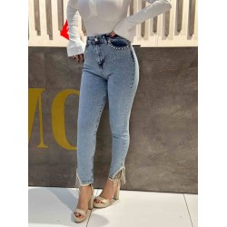 TAŞLI YÜKSEK BEL STRAİGHT FİT JEAN