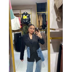 KOT DETAY SİYAH BLAZER CEKET