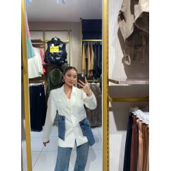 KOT DETAY BEYAZ BLAZER CEKET