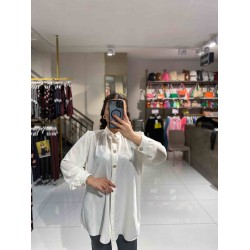 GOLD DÜĞMELİ ŞİFON GÖMLEK BEYAZ