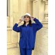 PLİSELİ OVERSIZE İKİLİ TAKIM SAX MAVİ